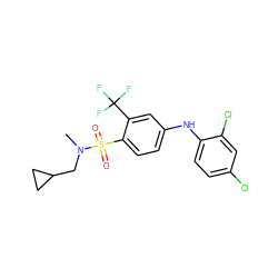 CN(CC1CC1)S(=O)(=O)c1ccc(Nc2ccc(Cl)cc2Cl)cc1C(F)(F)F ZINC000145295466