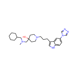 CN(CC1CCCCC1)CC1(O)CCN(CCCc2c[nH]c3ccc(-n4cnnc4)cc23)CC1 ZINC000026996001