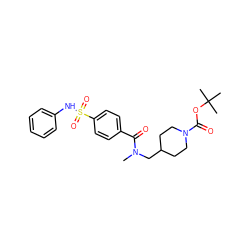 CN(CC1CCN(C(=O)OC(C)(C)C)CC1)C(=O)c1ccc(S(=O)(=O)Nc2ccccc2)cc1 ZINC000299823703