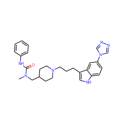 CN(CC1CCN(CCCc2c[nH]c3ccc(-n4cnnc4)cc23)CC1)C(=O)Nc1ccccc1 ZINC000013802596