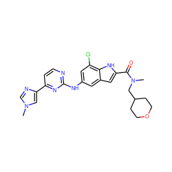 CN(CC1CCOCC1)C(=O)c1cc2cc(Nc3nccc(-c4cn(C)cn4)n3)cc(Cl)c2[nH]1 ZINC000205652258