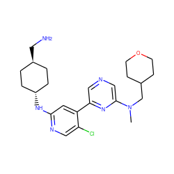 CN(CC1CCOCC1)c1cncc(-c2cc(N[C@H]3CC[C@H](CN)CC3)ncc2Cl)n1 ZINC000261174312