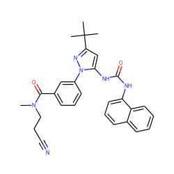 CN(CCC#N)C(=O)c1cccc(-n2nc(C(C)(C)C)cc2NC(=O)Nc2cccc3ccccc23)c1 ZINC000063540280