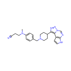 CN(CCC#N)c1ccc(CN2CCC(c3nnn4cnc5[nH]ccc5c34)CC2)cc1 ZINC001772646975