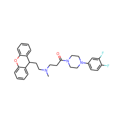 CN(CCC(=O)N1CCN(c2ccc(F)c(F)c2)CC1)CCC1c2ccccc2Oc2ccccc21 ZINC000003816238