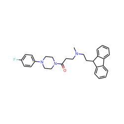 CN(CCC(=O)N1CCN(c2ccc(F)cc2)CC1)CCC1c2ccccc2-c2ccccc21 ZINC000045498596