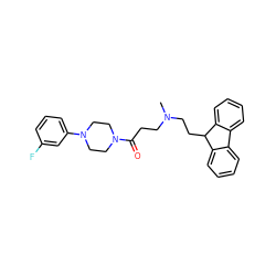 CN(CCC(=O)N1CCN(c2cccc(F)c2)CC1)CCC1c2ccccc2-c2ccccc21 ZINC000040897429