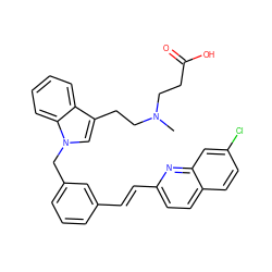 CN(CCC(=O)O)CCc1cn(Cc2cccc(/C=C/c3ccc4ccc(Cl)cc4n3)c2)c2ccccc12 ZINC000043013729