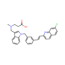 CN(CCC(=O)O)Cc1cn(Cc2cccc(/C=C/c3ccc4ccc(Cl)cc4n3)c2)c2ccccc12 ZINC000043019233