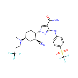 CN(CCC(F)(F)F)[C@H]1CC[C@H](n2cc(C(N)=O)c(Nc3ccc(S(=O)(=O)C(F)(F)F)cc3)n2)[C@@H](C#N)C1 ZINC000222976536