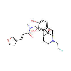 CN(CCC[C@]1(O)[C@H]2CCN(CCF)[C@@H]1Cc1ccc(O)c(O)c12)C(=O)/C=C/c1ccoc1 ZINC000095597057