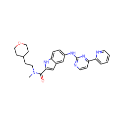 CN(CCC1CCOCC1)C(=O)c1cc2cc(Nc3nccc(-c4ccccn4)n3)ccc2[nH]1 ZINC000144250794