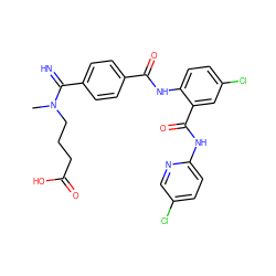 CN(CCCC(=O)O)C(=N)c1ccc(C(=O)Nc2ccc(Cl)cc2C(=O)Nc2ccc(Cl)cn2)cc1 ZINC000036126769