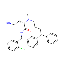 CN(CCCC(c1ccccc1)c1ccccc1)[C@@H](CCN)C(=O)NCc1ccccc1Cl ZINC000169349896