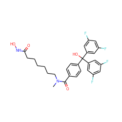 CN(CCCCCCC(=O)NO)C(=O)c1ccc(C(O)(c2cc(F)cc(F)c2)c2cc(F)cc(F)c2)cc1 ZINC000118362968