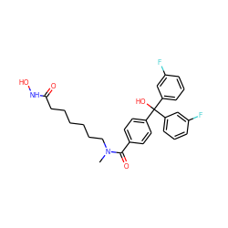 CN(CCCCCCC(=O)NO)C(=O)c1ccc(C(O)(c2cccc(F)c2)c2cccc(F)c2)cc1 ZINC000118361491