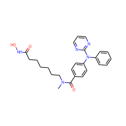 CN(CCCCCCC(=O)NO)C(=O)c1ccc(N(c2ccccc2)c2ncccn2)cc1 ZINC000118355746