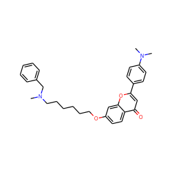 CN(CCCCCCOc1ccc2c(=O)cc(-c3ccc(N(C)C)cc3)oc2c1)Cc1ccccc1 ZINC000103240588