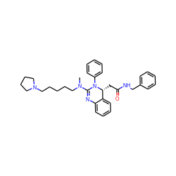 CN(CCCCCN1CCCC1)C1=Nc2ccccc2[C@@H](CC(=O)NCc2ccccc2)N1c1ccccc1 ZINC000028885501