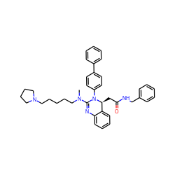 CN(CCCCCN1CCCC1)C1=Nc2ccccc2[C@H](CC(=O)NCc2ccccc2)N1c1ccc(-c2ccccc2)cc1 ZINC000049949621