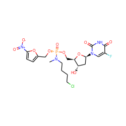 CN(CCCCCl)[P@](=O)(OCc1ccc([N+](=O)[O-])o1)OC[C@H]1O[C@@H](n2cc(F)c(=O)[nH]c2=O)C[C@@H]1O ZINC000003842713
