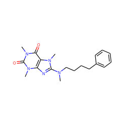 CN(CCCCc1ccccc1)c1nc2c(c(=O)n(C)c(=O)n2C)n1C ZINC000082154456