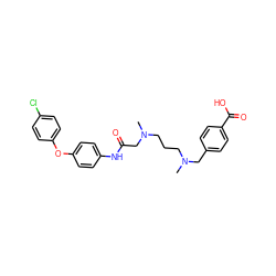 CN(CCCN(C)Cc1ccc(C(=O)O)cc1)CC(=O)Nc1ccc(Oc2ccc(Cl)cc2)cc1 ZINC000040893448