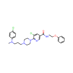 CN(CCCN1CCN(c2ncc(C(=O)NCCOc3ccccc3)cc2Cl)CC1)c1ccc(Cl)cc1 ZINC000049678990