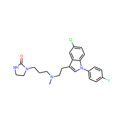 CN(CCCN1CCNC1=O)CCc1cn(-c2ccc(F)cc2)c2ccc(Cl)cc12 ZINC000013758594