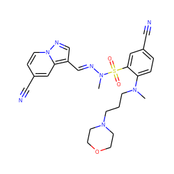 CN(CCCN1CCOCC1)c1ccc(C#N)cc1S(=O)(=O)N(C)/N=C/c1cnn2ccc(C#N)cc12 ZINC001772624664