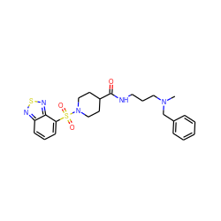 CN(CCCNC(=O)C1CCN(S(=O)(=O)c2cccc3nsnc23)CC1)Cc1ccccc1 ZINC000004076745