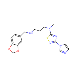 CN(CCCNCc1ccc2c(c1)OCO2)c1nc(-n2ccnc2)ns1 ZINC000035277161