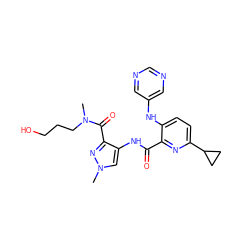 CN(CCCO)C(=O)c1nn(C)cc1NC(=O)c1nc(C2CC2)ccc1Nc1cncnc1 ZINC000148312256