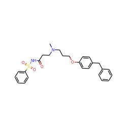 CN(CCCOc1ccc(Cc2ccccc2)cc1)CCC(=O)NS(=O)(=O)c1ccccc1 ZINC000013475310