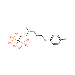 CN(CCCOc1ccc(Cl)cc1)CCC(O)(P(=O)(O)O)P(=O)(O)O ZINC000026743253