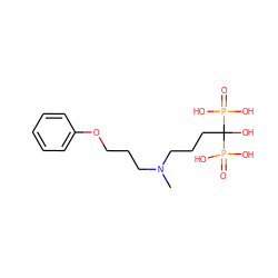 CN(CCCOc1ccccc1)CCCC(O)(P(=O)(O)O)P(=O)(O)O ZINC000026746319