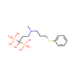 CN(CCCSc1ccccc1)CCC(O)(P(=O)(O)O)P(=O)(O)O ZINC000026743105