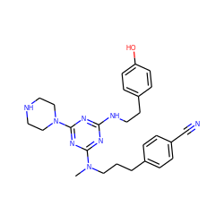 CN(CCCc1ccc(C#N)cc1)c1nc(NCCc2ccc(O)cc2)nc(N2CCNCC2)n1 ZINC000013492572