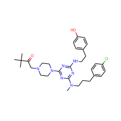 CN(CCCc1ccc(Cl)cc1)c1nc(NCCc2ccc(O)cc2)nc(N2CCN(CC(=O)C(C)(C)C)CC2)n1 ZINC000027634989