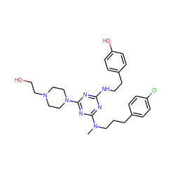 CN(CCCc1ccc(Cl)cc1)c1nc(NCCc2ccc(O)cc2)nc(N2CCN(CCO)CC2)n1 ZINC000027629801