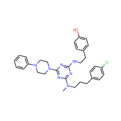 CN(CCCc1ccc(Cl)cc1)c1nc(NCCc2ccc(O)cc2)nc(N2CCN(c3ccccc3)CC2)n1 ZINC000027634454