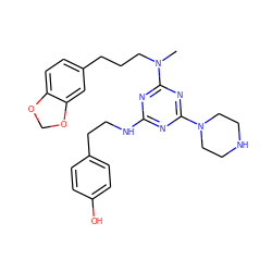 CN(CCCc1ccc2c(c1)OCO2)c1nc(NCCc2ccc(O)cc2)nc(N2CCNCC2)n1 ZINC000013492568