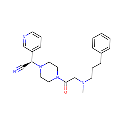 CN(CCCc1ccccc1)CC(=O)N1CCN([C@@H](C#N)c2cccnc2)CC1 ZINC000013729233