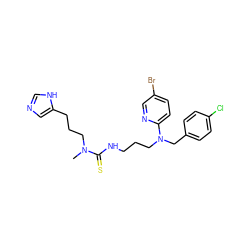 CN(CCCc1cnc[nH]1)C(=S)NCCCN(Cc1ccc(Cl)cc1)c1ccc(Br)cn1 ZINC000064468956