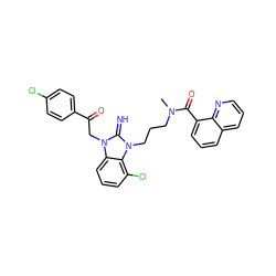 CN(CCCn1c(=N)n(CC(=O)c2ccc(Cl)cc2)c2cccc(Cl)c21)C(=O)c1cccc2cccnc12 ZINC000029125981