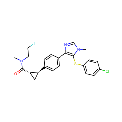 CN(CCF)C(=O)[C@H]1C[C@@H]1c1ccc(-c2ncn(C)c2Sc2ccc(Cl)cc2)cc1 ZINC000096270403