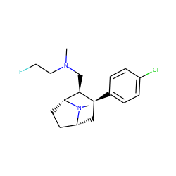 CN(CCF)C[C@H]1[C@@H](c2ccc(Cl)cc2)C[C@@H]2CC[C@H]1N2C ZINC000084652926