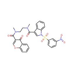 CN(CCN(C)C(=O)c1cn(S(=O)(=O)c2cccc([N+](=O)[O-])c2)c2ccccc12)C(=O)c1coc2ccccc2c1=O ZINC000653780737