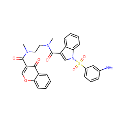 CN(CCN(C)C(=O)c1cn(S(=O)(=O)c2cccc(N)c2)c2ccccc12)C(=O)c1coc2ccccc2c1=O ZINC000653784781