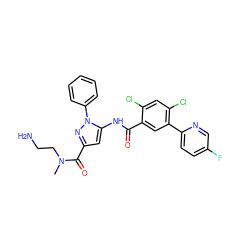 CN(CCN)C(=O)c1cc(NC(=O)c2cc(-c3ccc(F)cn3)c(Cl)cc2Cl)n(-c2ccccc2)n1 ZINC001772645692